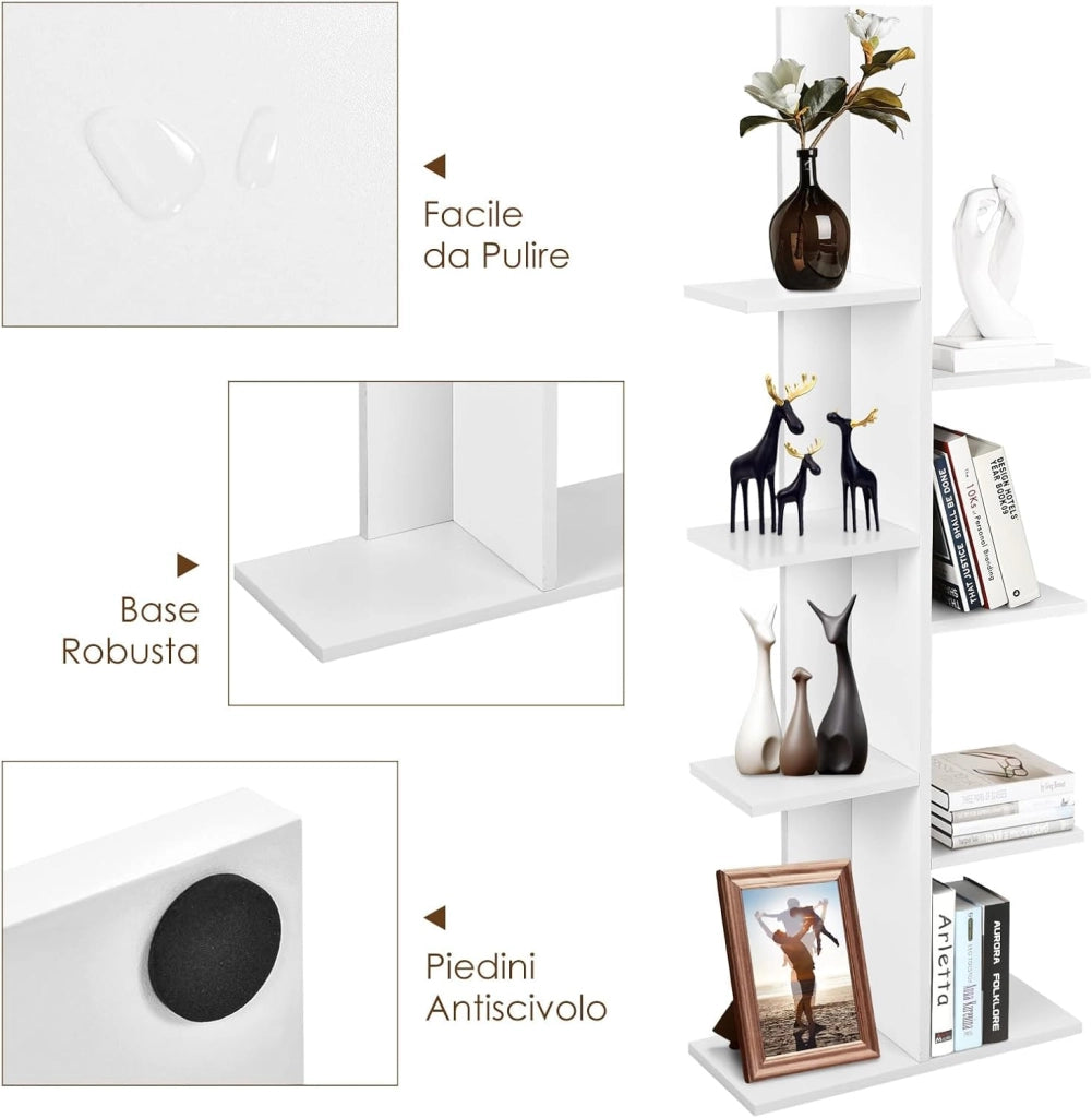 Scaffale in Legno per Libri, 6 Livelli, Libreria da Terra multiuso per Soggirno Ufficio Balcone, Ideale per per Soggirno Ufficio Balcone, 50 x 20 x 141 cm (Bianco)