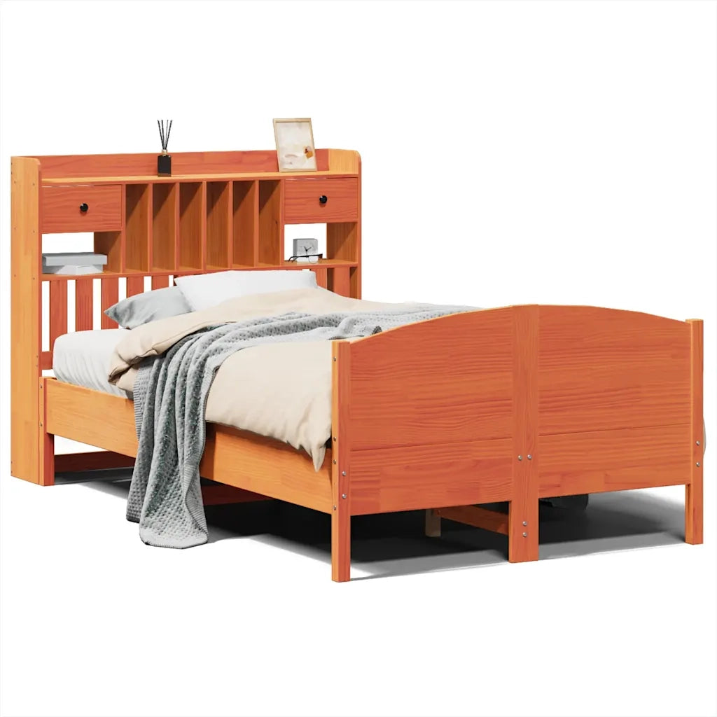 vidaXL Letto Libreria senza Materasso Marrone Cera 135x190 cm in Pino