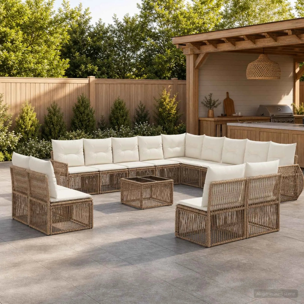 Set Divano da Giardino 14 pcs Beige e Bianco Crema polyrattan 3435585