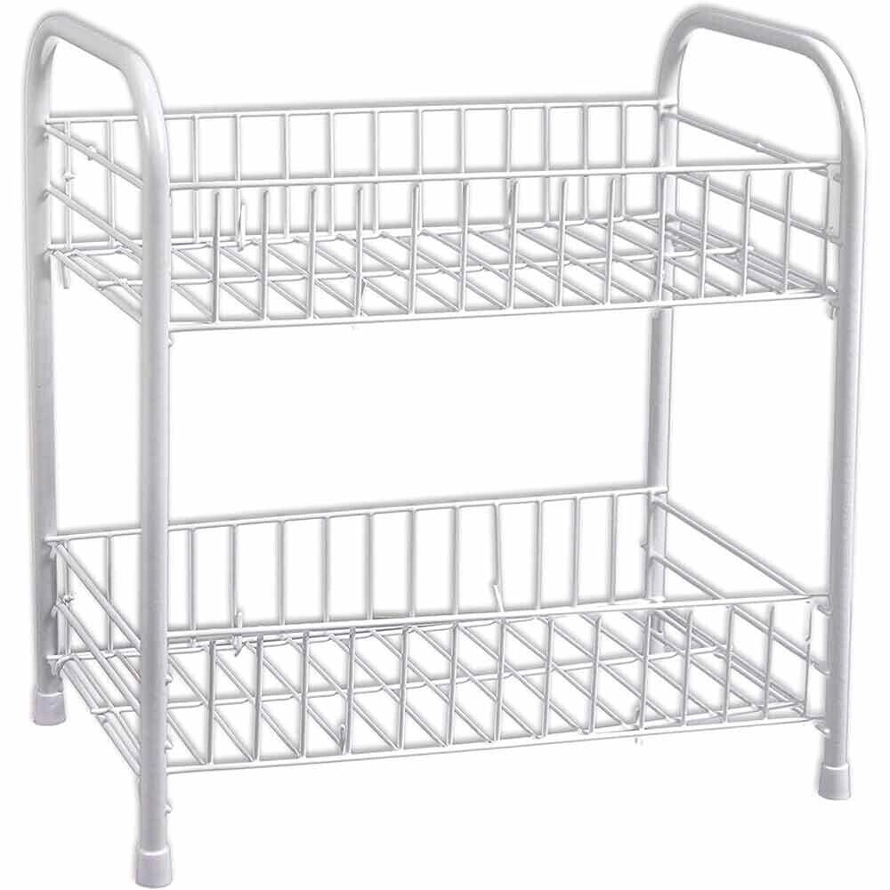 Trade Shop - Mobiletto In Metallo Porta Oggetti 2 Ripiani Bianco Scaffale Bagno 32x36cm 52530 -