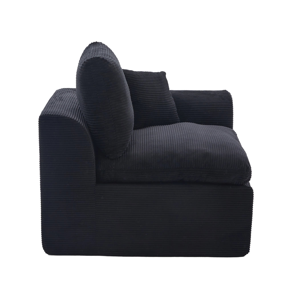 OKWISH Poltrona in Velluto a Coste, Seduta Imbottita con Cuscino Schienale, Design Minimalista, Nero