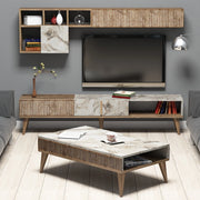 Ollomont, set Mobili da Soggiorno Modulabile, Marrone Noce