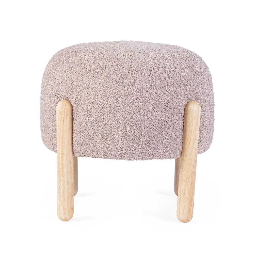 Sgabello imbottito in tessuto bouclé con gambe in legno - SIENNA