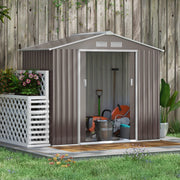 Casetta da Giardino in Acciaio Grigia con Doppie Porte Scorrevoli e Aerazione, 213x130x185 cm