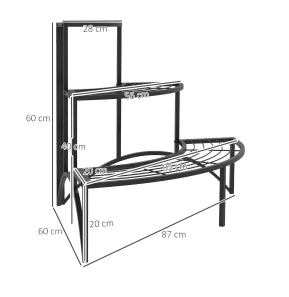Espositore per piante a 3 livelli in metallo nero 87x60x60 cm, per interno ed esterno