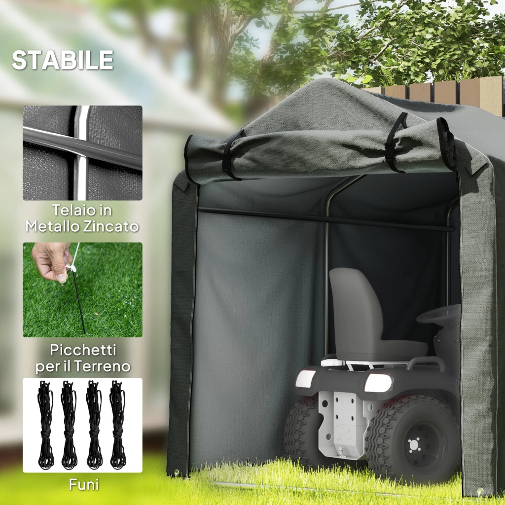 Tenda Garage con Ingresso Avvolgibile, Corde e Picchetti, in Metallo Zincato e PE, 220x157x165 cm, Grigio Scuro