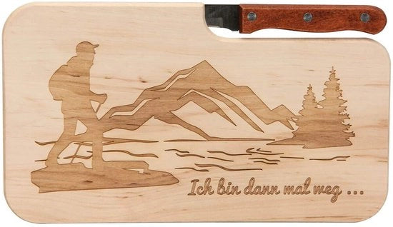 Tavolo da snack in legno con coltello e incisione "Dan ga ik..." | Ideale regalo per escursionisti e appassionati di outdoor