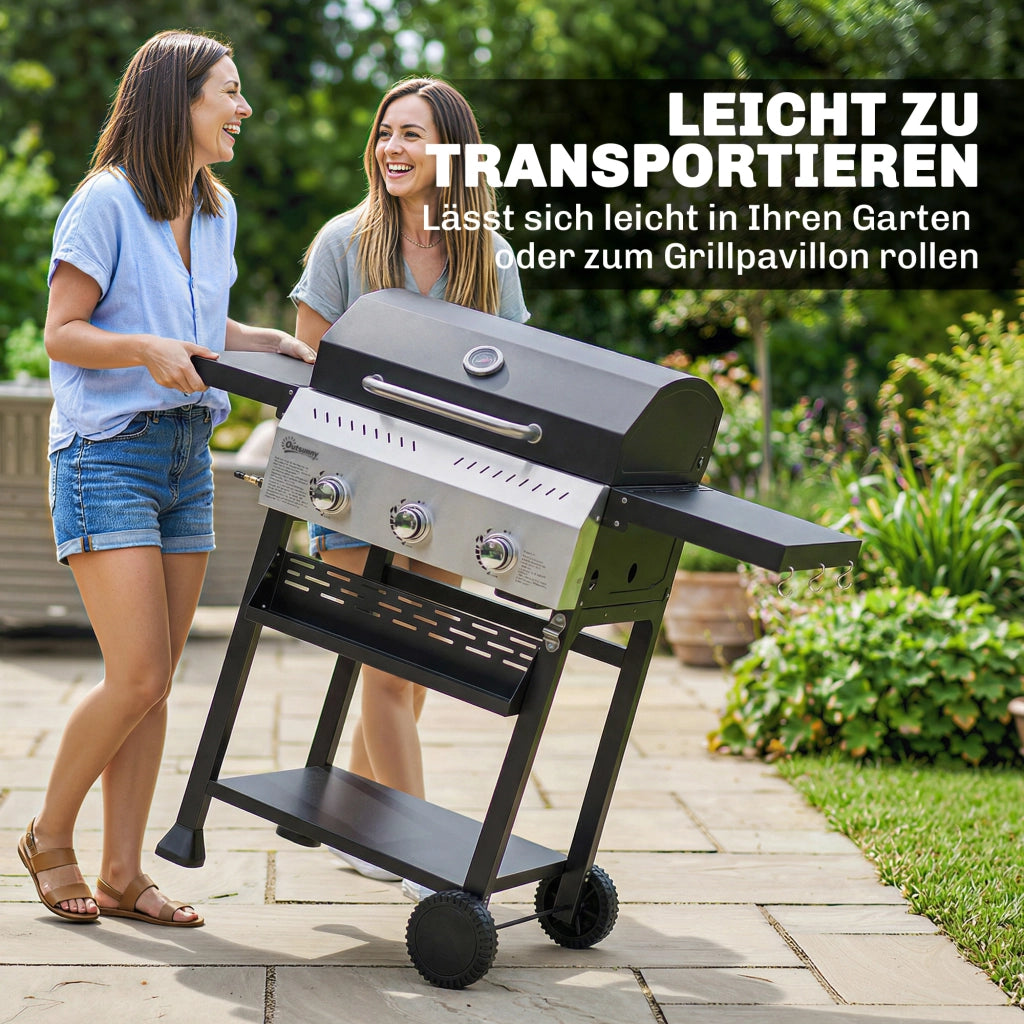 Grill a Gas 9 KW 3 Bruciatori Carrello BBQ in Acciaio Inox ¨C zephmum ¨C Grigio