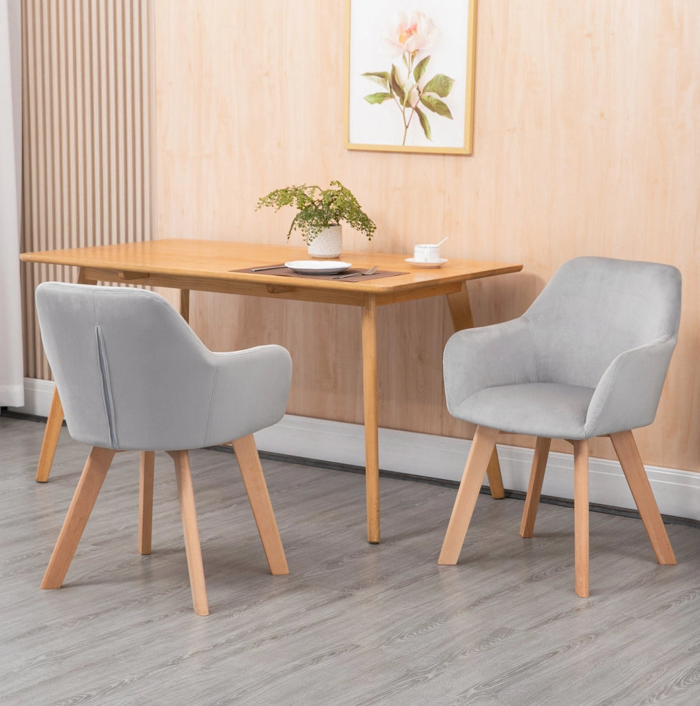 Set di 2 sedie da pranzo grigie con braccioli e gambe in legno