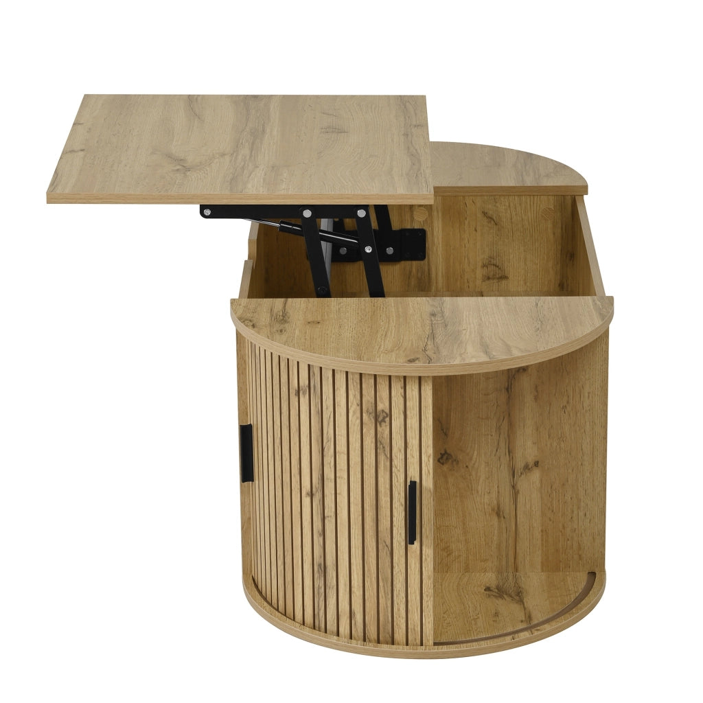 Tavolino da salotto 100x50x40.5 cm; piano regolabile con spazio contenitivo; MDF; colore naturale