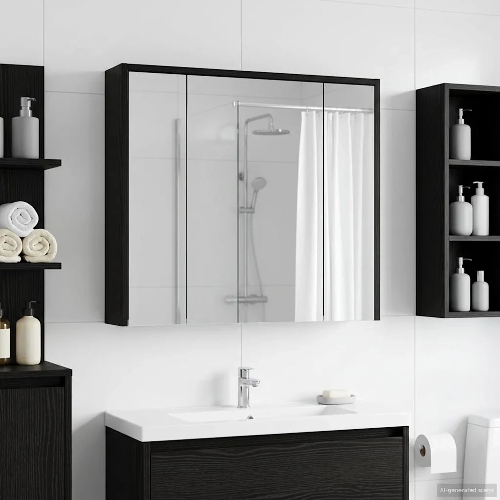 Mobiletto per specchio da bagno Rovere Nero 73,5 x 16 x 62,5 cm 889168