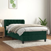 Giroletto a Molle con Materasso Verde Scuro 90x200 cm Velluto