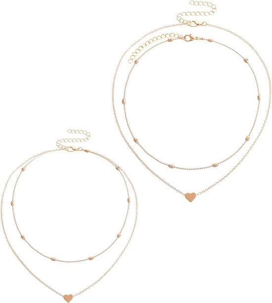 Set a doppio anello a due facce per donna - collana a più strati in oro - accessori femminili - gioielli carini - Materiale metallo.