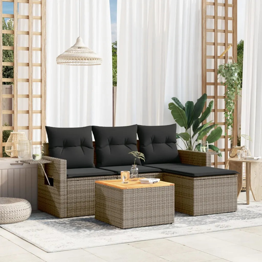 Set Divano da Giardino 5 pz | Set Salotto da Giardino con Cuscini Grigio in Polyrattan