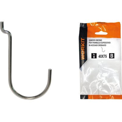 GANCIO UNCINO ACCIAIO SELF WORKIT - X PANNELLO ESPOSITIVO CROM NÂ° 5 MM 40X75 CF=PZ 12- 5 confezioni
