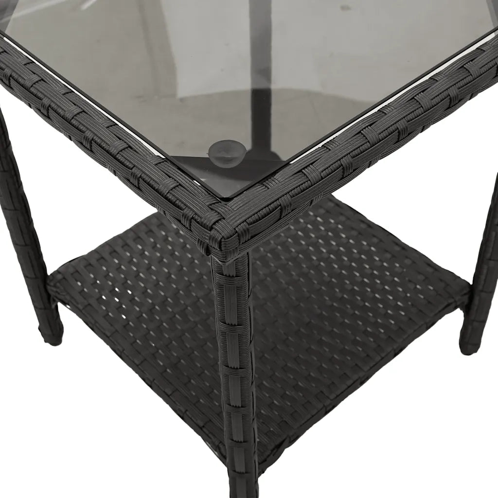 Divano da Giardino con Tavolo e Cuscini a L Nero in Polyrattan