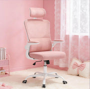 Sedia da ufficio ergonomica rosa con rete e poggiatesta