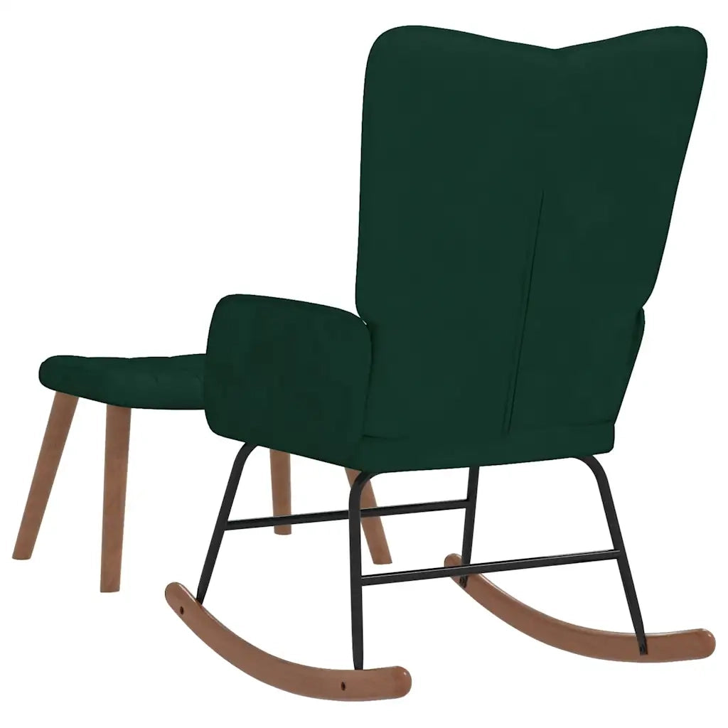 Poltrona a Dondolo | Sedia Relax con Poggiapiedi Verde Scuro in Velluto