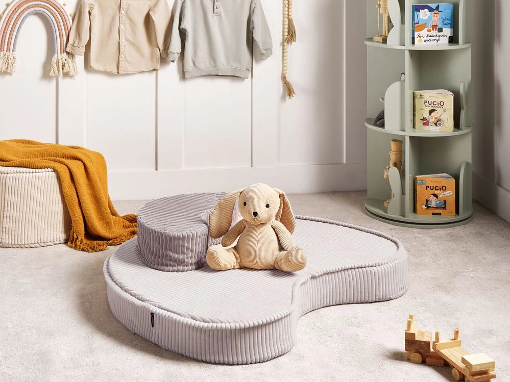 Set di 2 cuscini da terra in velluto a coste a forma di fagiolo beige e marrone cameretta soggiorno