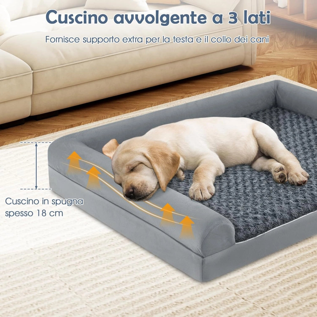 Cuccia Cane Interno in Schiuma, Brandina per Cani con Cuscino, Copertura Rimovibile e Tessuto Interno Impermeabile, Lettino per Animali Domestici, Grigio (113 x 89 x 18 cm)