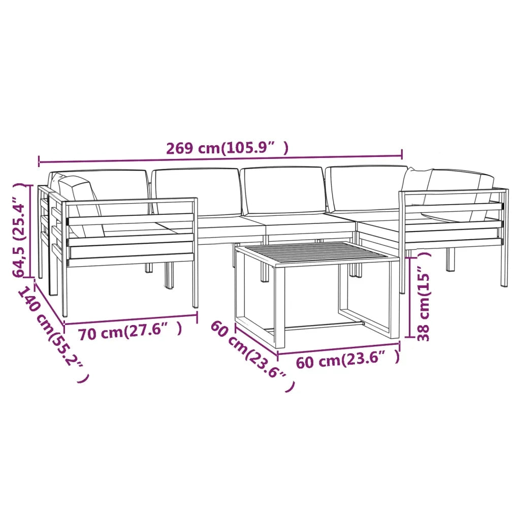 Set Divani da Giardino 7 pz con Cuscini in Alluminio Antracite cod mxl 40804