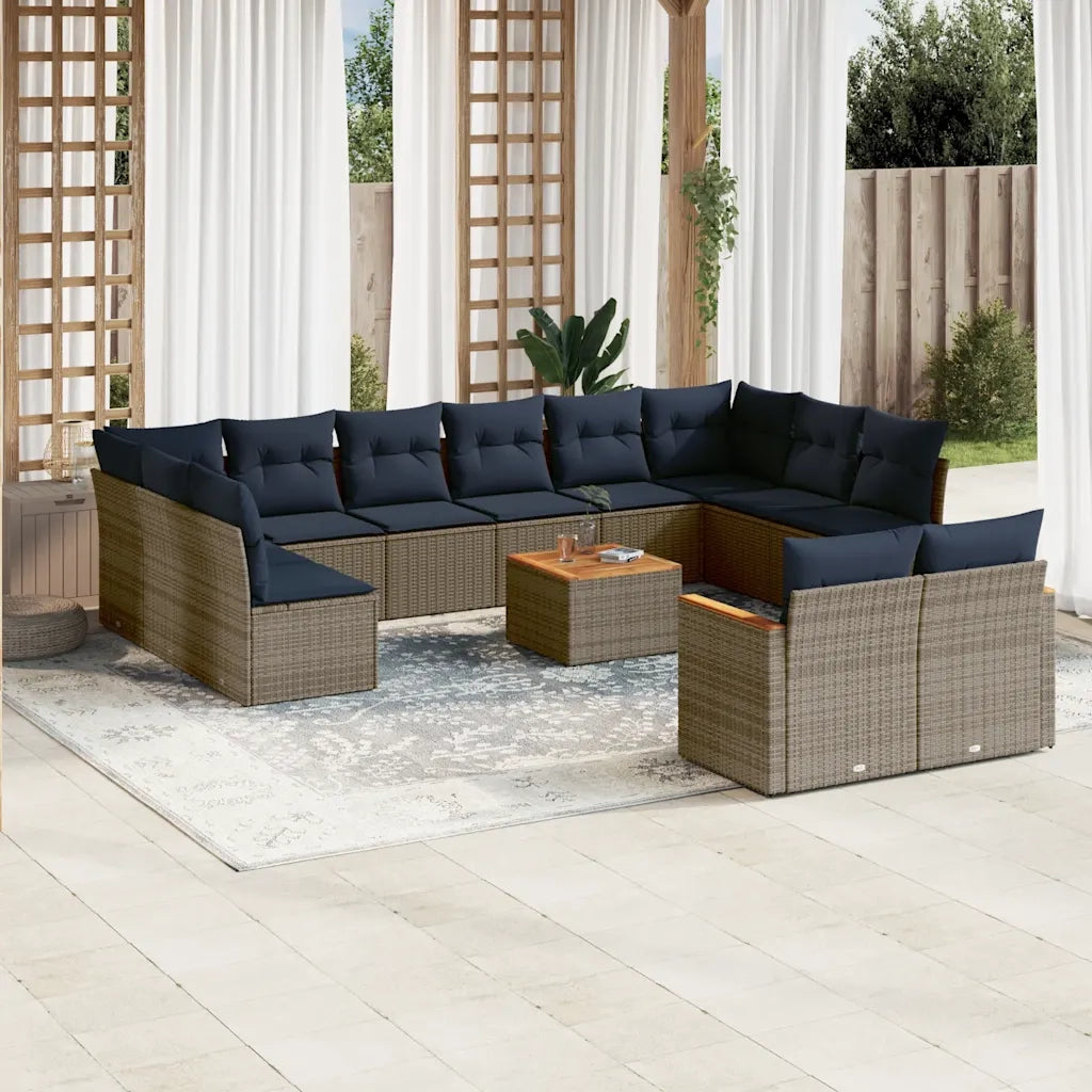 Set Divani da Giardino 13 pz con Cuscini Grigio in Polyrattan 3226453