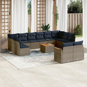 Set Divani da Giardino 13 pz con Cuscini Grigio in Polyrattan 3226453