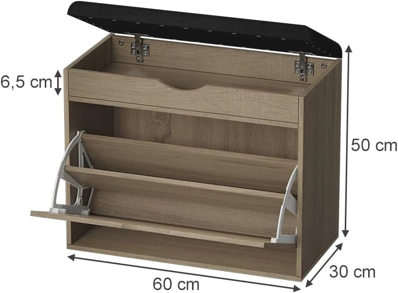 Vicco Panca scarpiera da ingresso Schufy, Sonoma, 60 x 51 cm con 2 scomparti