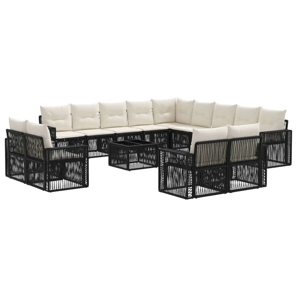 Set Divano da Giardino 14 pcs Nero e Bianco Crema polyrattan