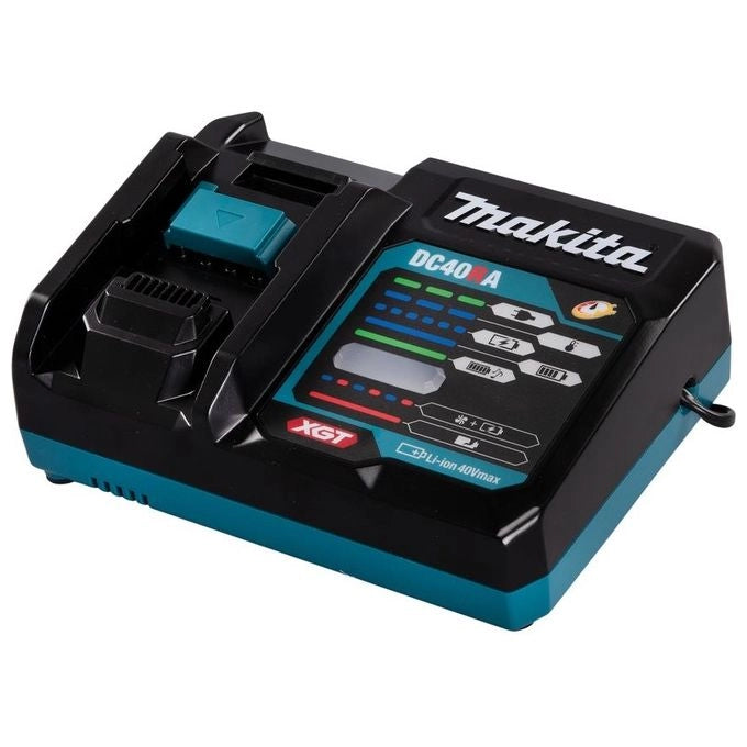 Makita 191E07-8 Caricabatterie rapido per batterie XGT 40 V Max e LXT 14,4 V 18 V con adattatore ADP10 potenza 310 W tempo ricarica 28 min 2,5 Ah colore Nero