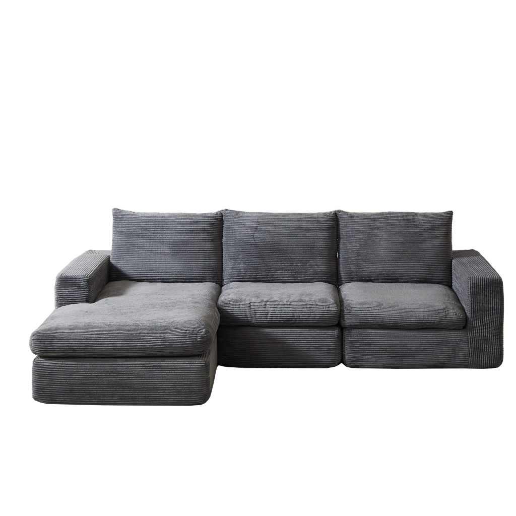 Divano Angolare con Chaise Longue in Velluto a Coste ¨C MINIMAL ¨C 3 Posti, Grigio