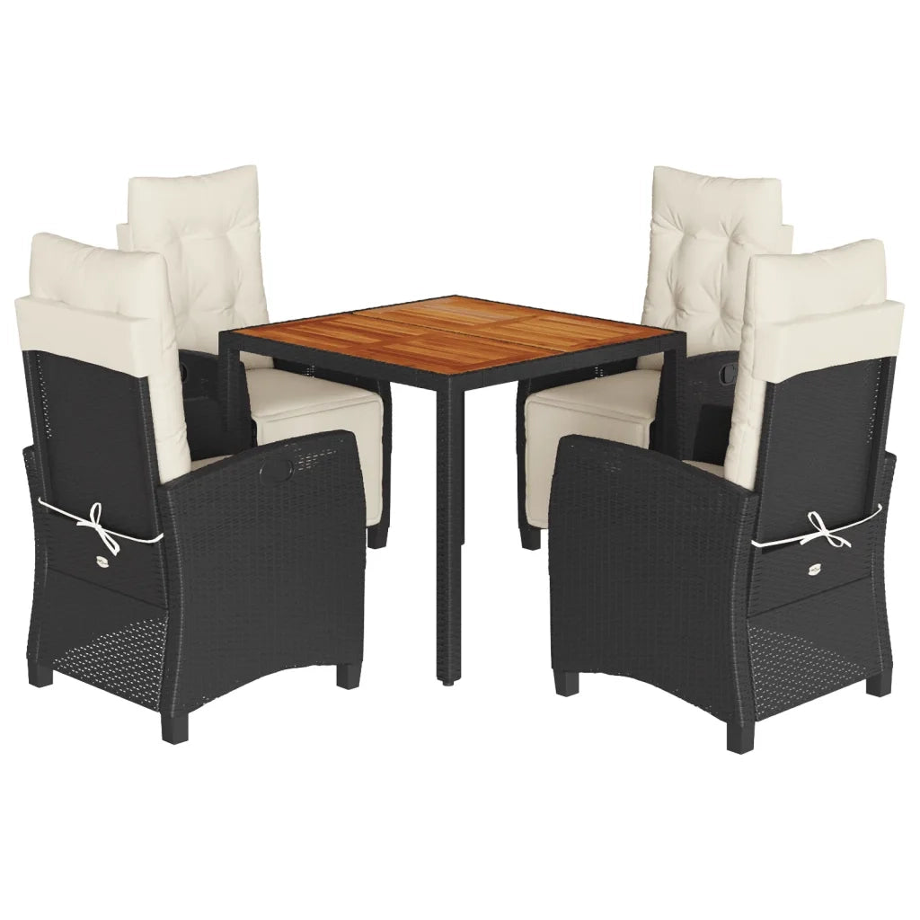 Set da Pranzo da Giardino 5 pz Nero con Cuscini in Polyrattan