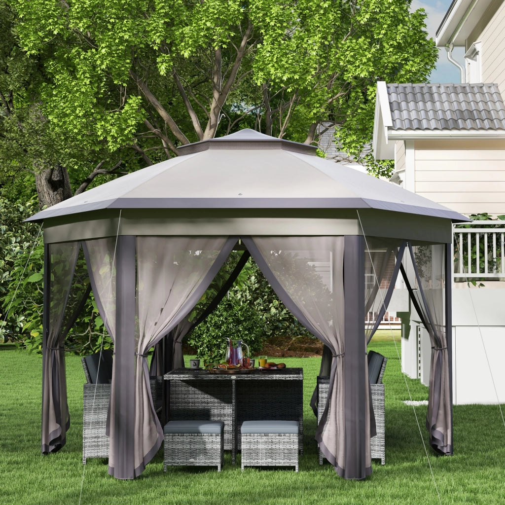 Carpa Pieghevole 4x3.4 m ¨C Zephmum ¨C Marrone e Beige con Doppio Tetto e 6 Zanzariere