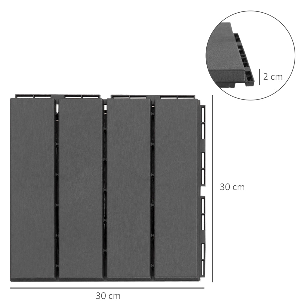 Set 9 piastrelle ad incastro per terrazza e balcone in plastica nera 30x30 cm