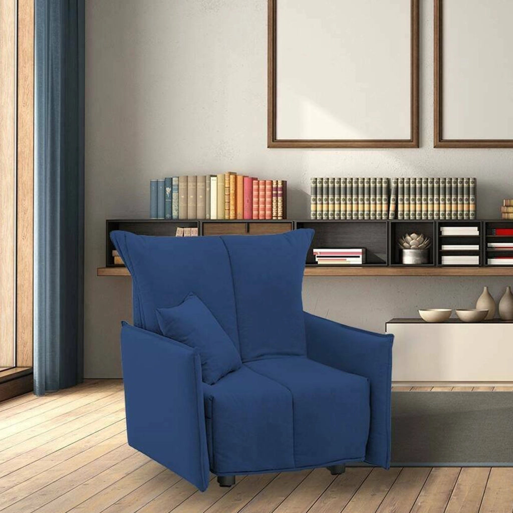 Divano Letto Atlantis, Divano singolo, Made in Italy, Poltrona soggiorno con apertura a carrello, in tessuto imbottito, con Braccioli standard, cm 110x90h85, colore Blu