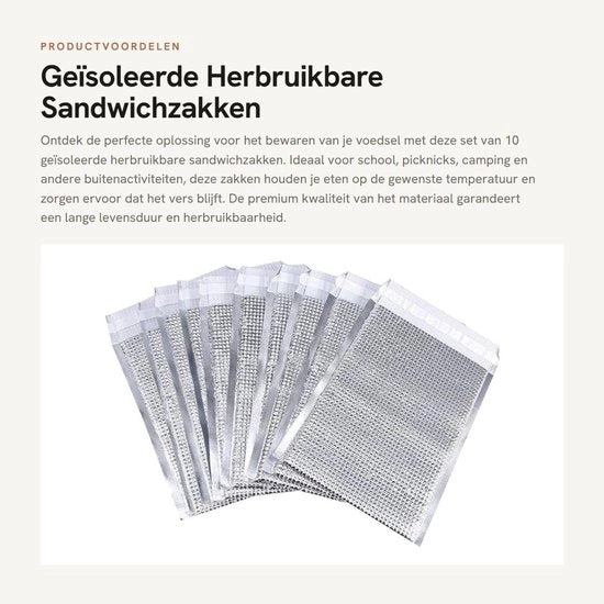 Set di sacchetti isolanti da picnic da 10 - Sacchetti isolanti riutilizzabili - Materiale ecologico - Isolamento termico - Ideale per picnic - Dimensioni 25x30cm - Borsa termica