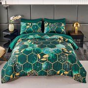 Set di lenzuola 3D a marmo, 135 x 200 cm, 2 pezzi, oro verde, marmo geometrico, lenzuola di lusso, 100% microfibra, set di lenzuola, coperta morbida con cerniera e cuscino 80 x