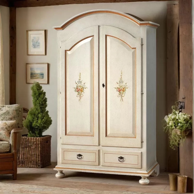 Armadio arte povera 2 ante legno shabby bianco e ocra 125x61x200 (1312) - Mobili 2G