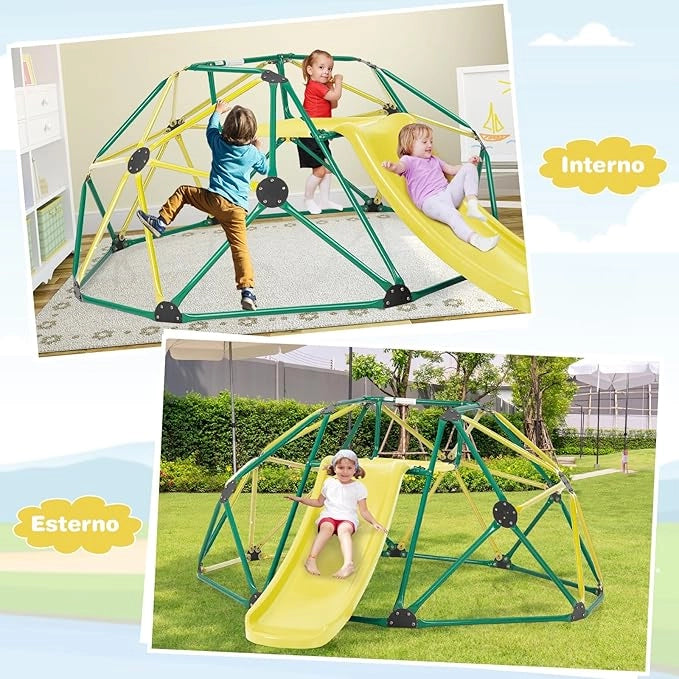 Cupola di Arrampicata, Struttura per Arrampicata con Scivolo, Capacità di Carico di 180 KG, per Bambini da 3 a 10 Anni, Ideale per Palestra, Cortile e Giardino (Verde+Giallo)