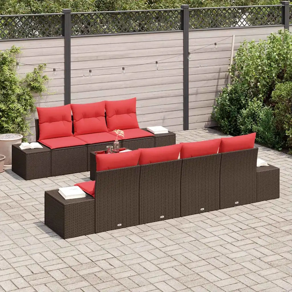 Set Divano da Giardino con cuscino 8 pcs Marrone polyrattan