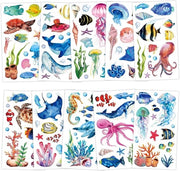 Tatuaggi Temporanei - 20 Fogli Animali Marini - Stickers per Tatuaggi per Bambini - Tema Mare - Festa di Compleanno - Regali per Ospiti