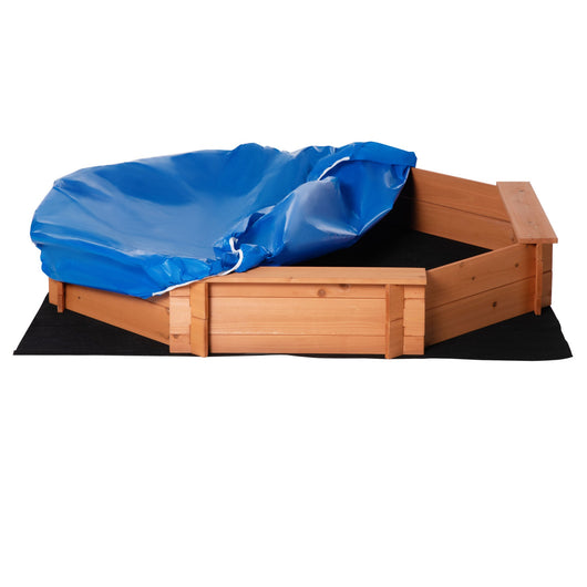Easycomfort Sabbiera per Bambini in Legno con Sedili e Copertura, Età 3-8 Anni, 139.5x139.5x21.5cm