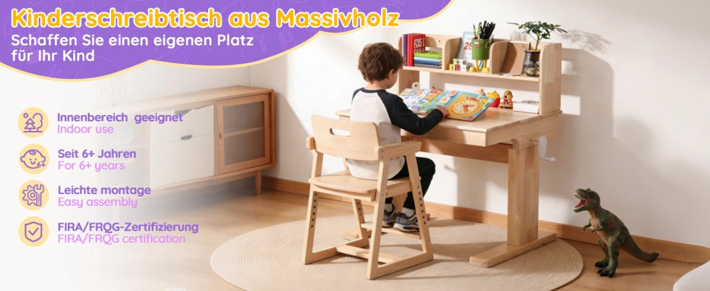 Scrivania per bambini con altezza regolabile e piano inclinabile con vani aperti in legno naturale 92,2 × 60 × 89 cm