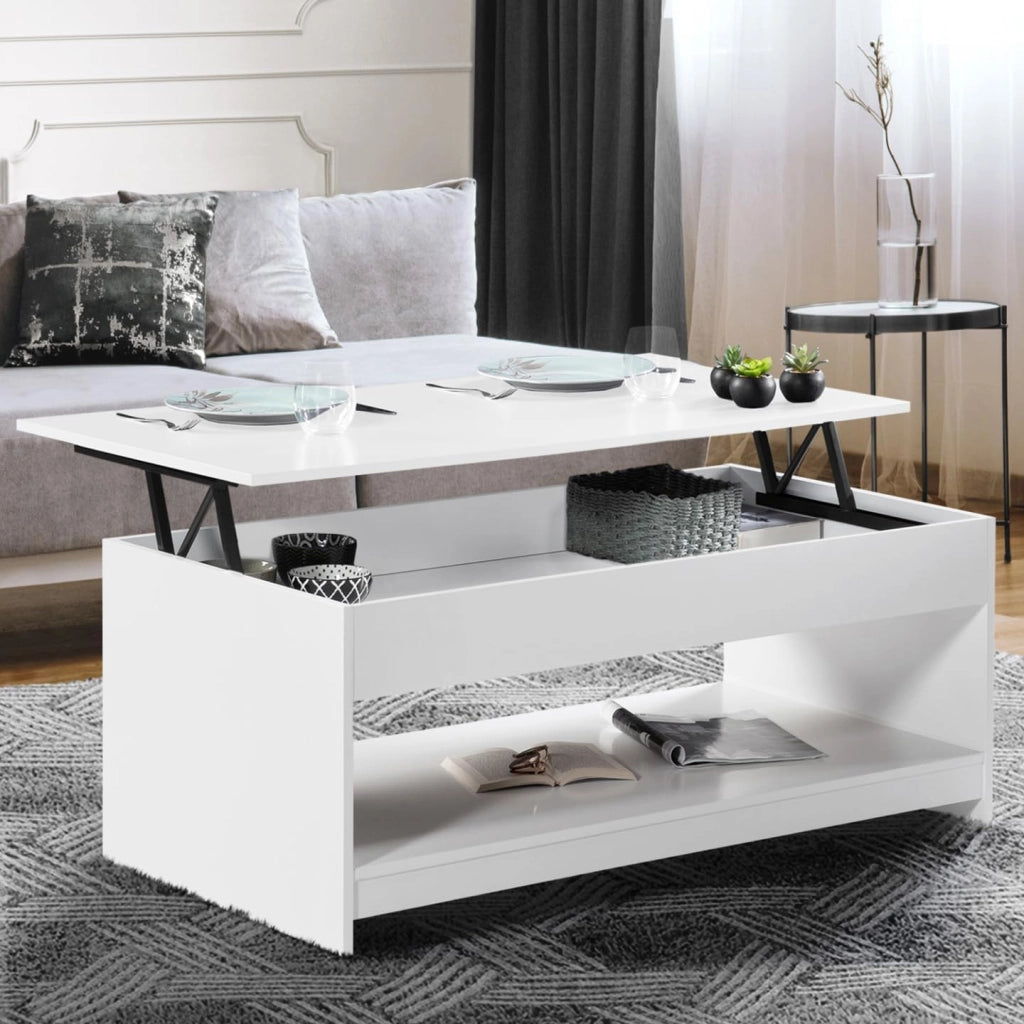 Tavolino con piano sollevabile in legno SOA bianco