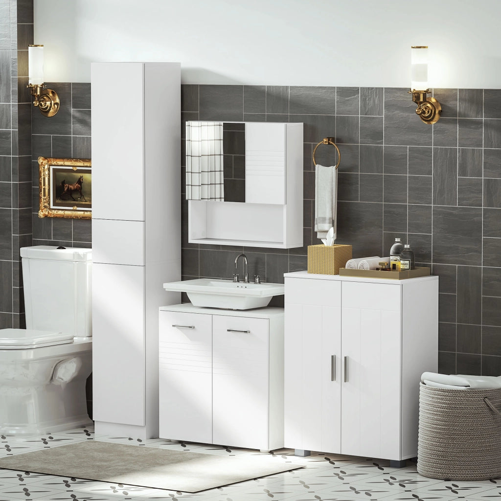 Mobile da Bagno Sottolavabo con 2 Ante e Ripiano Aggiustabile ¨C Zephmum ¨C 60x30x62,5 cm Bianco