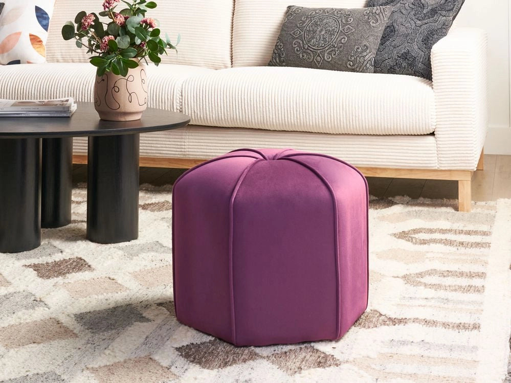 Pouf poggiapiedi moderno rotondo in velluto viola soggiorno camera da letto
