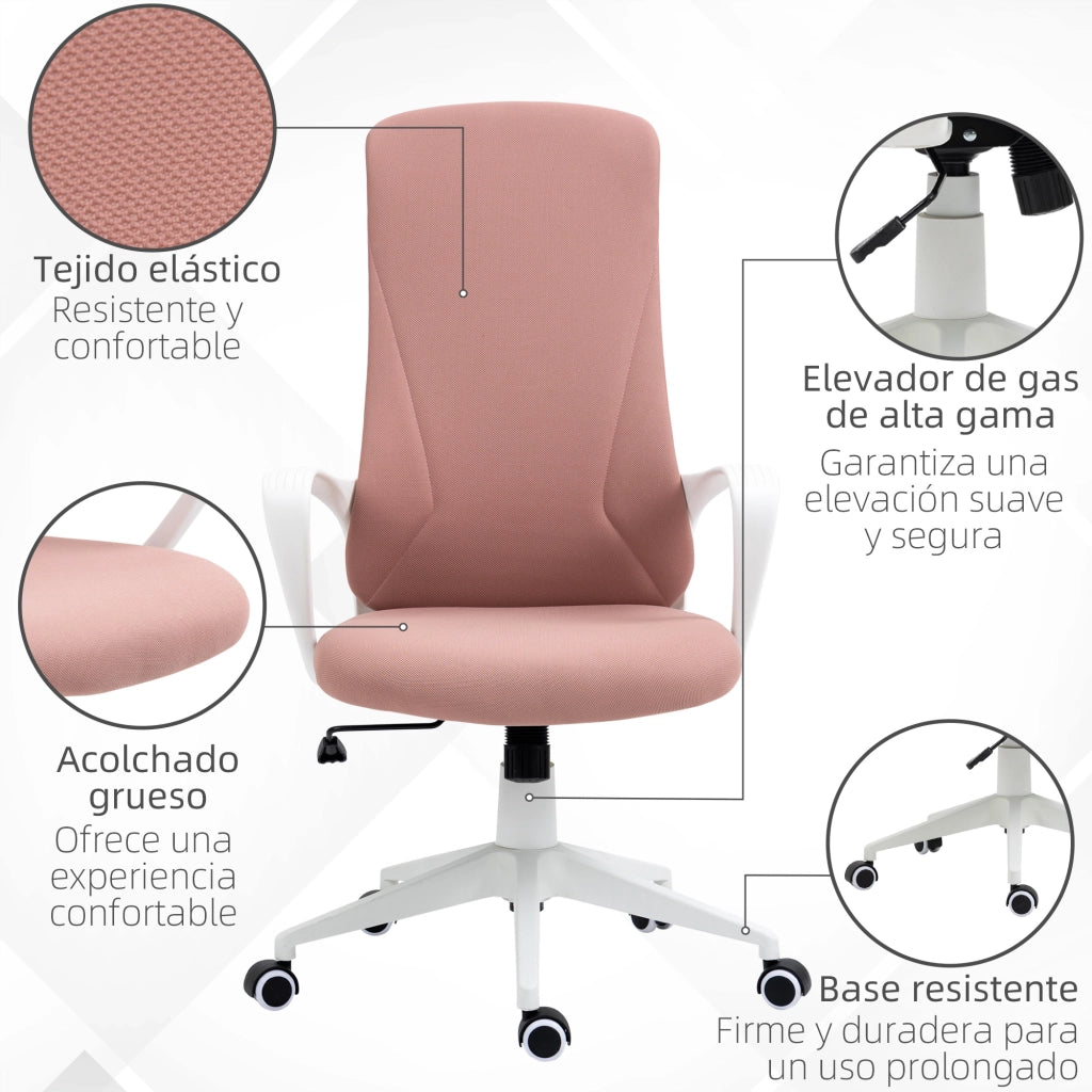 Sedia da Ufficio Giratoria con Schienale Alto e Braccioli ¨C Zephmum ¨C Rosa 62x56x110-119,5cm