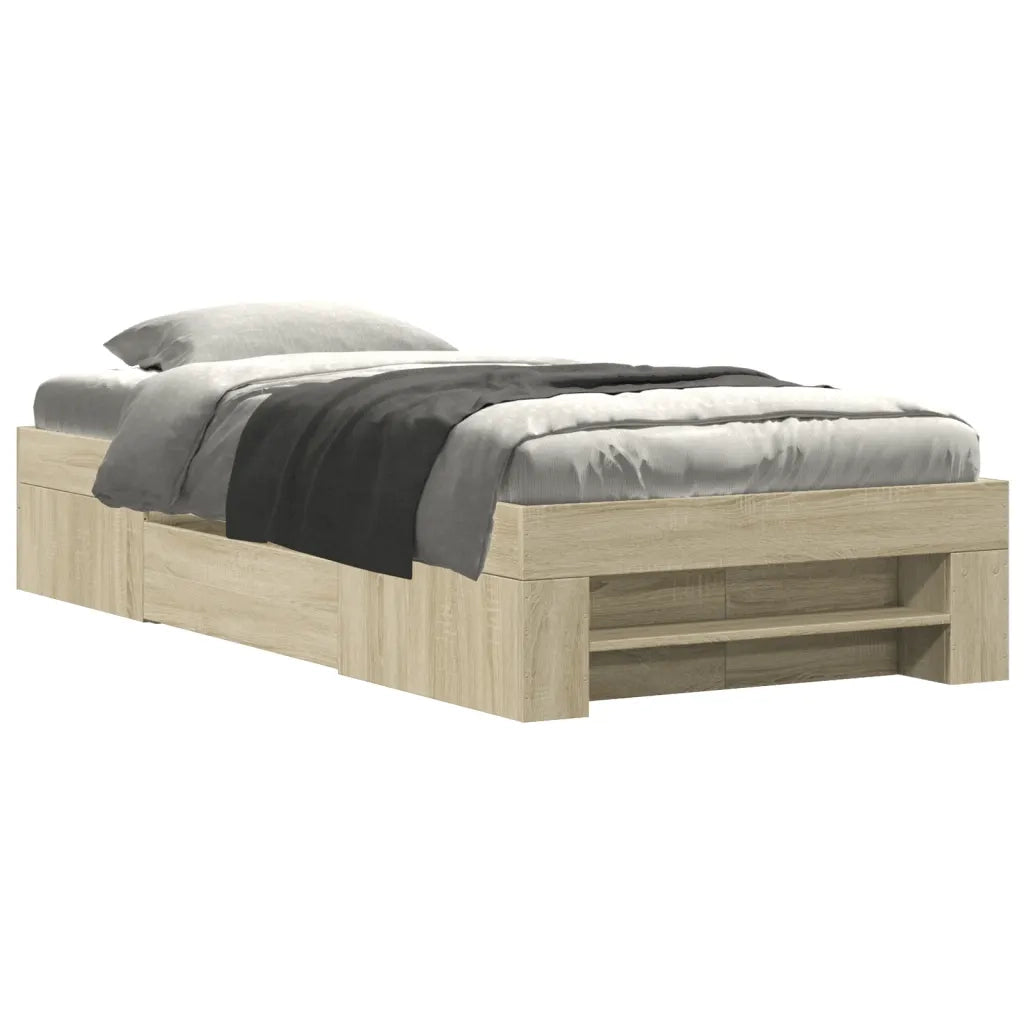 Letto singolo | Letto per adulti | Giroletto senza Materasso Rovere Sonoma 75x190 cm in Truciolato