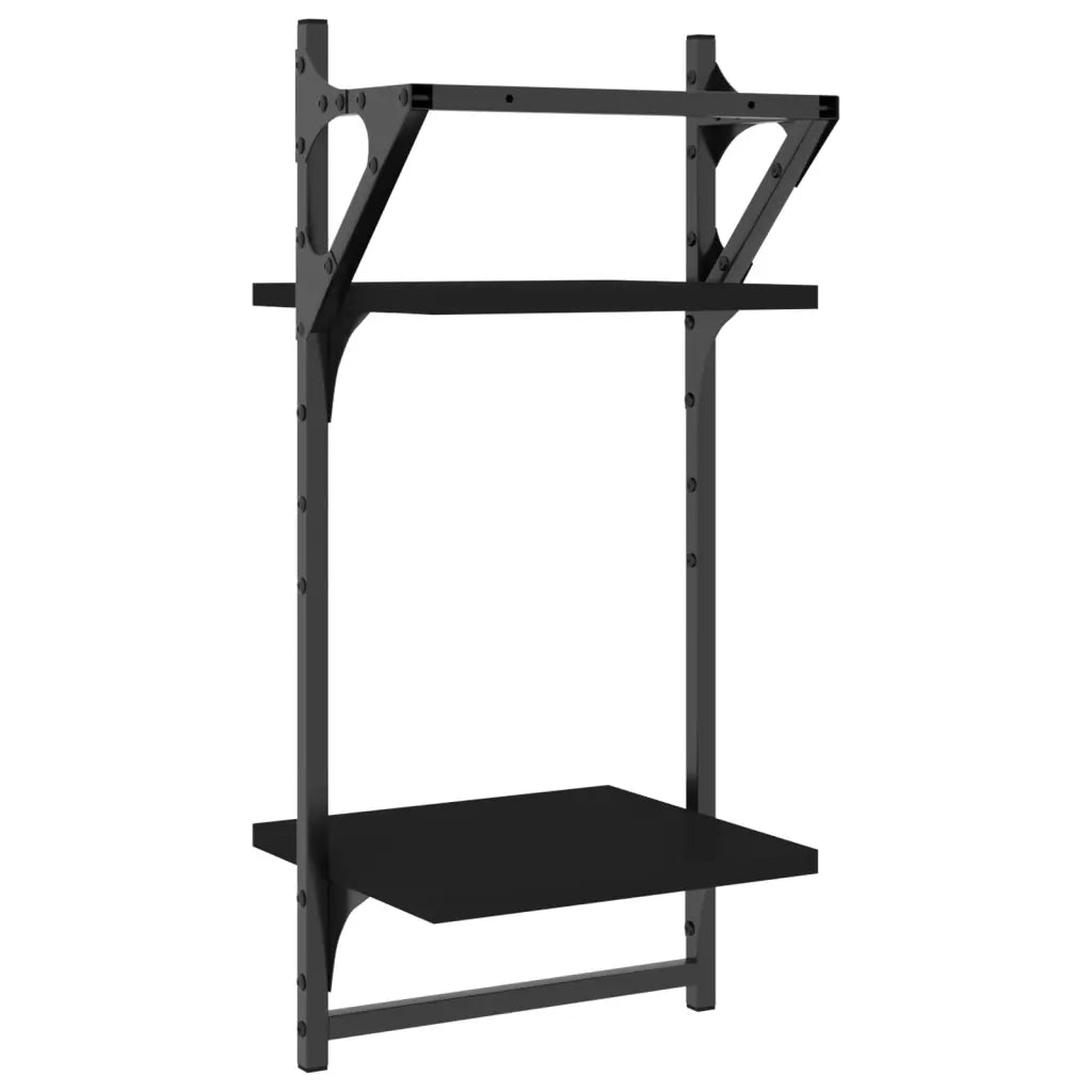 Mensole da Parete 2 Livelli con Aste 2 pz Nere 30x25x65 cm 836253