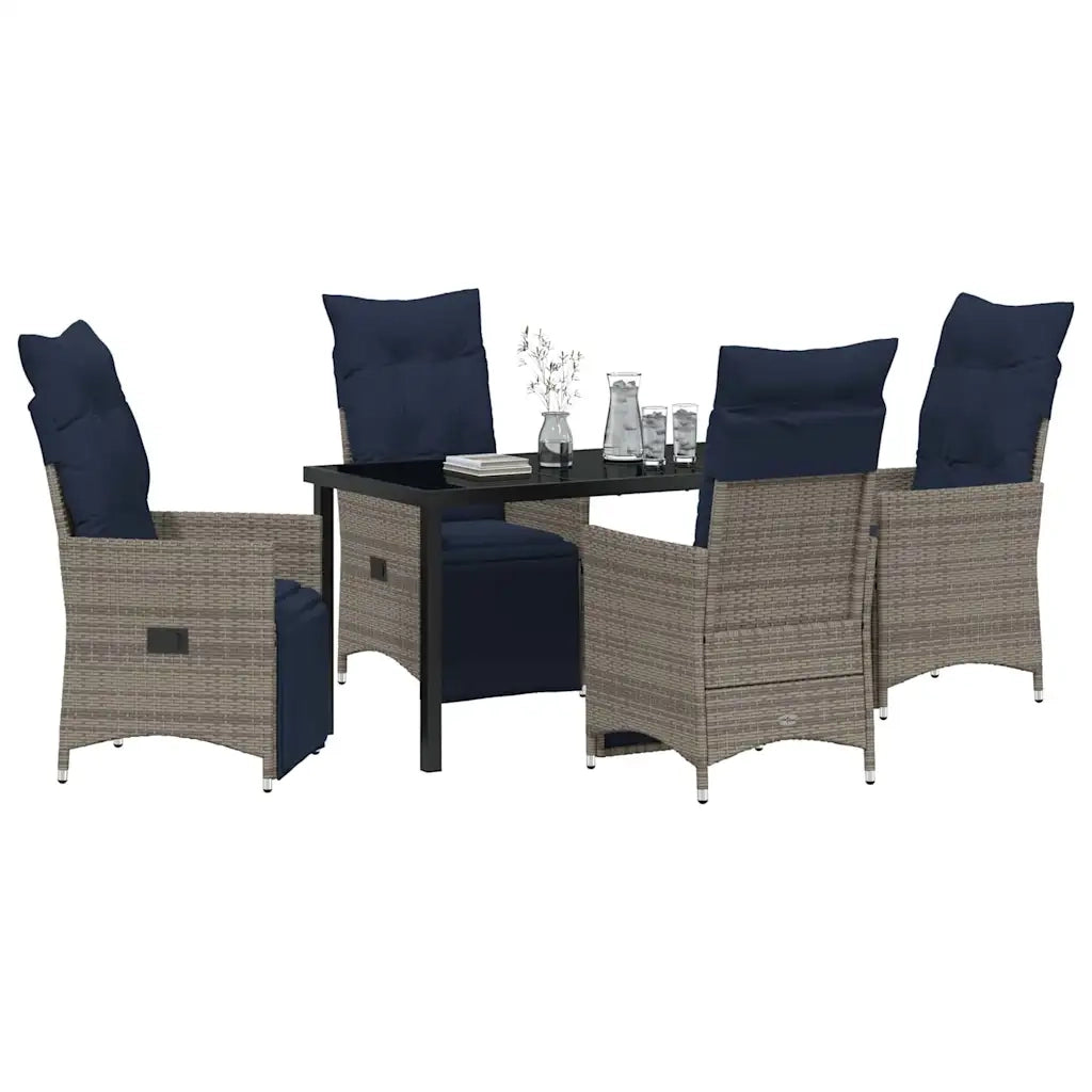 Set di tavolo e sedie con cuscino 5 pcs Grigio Rattan in PE